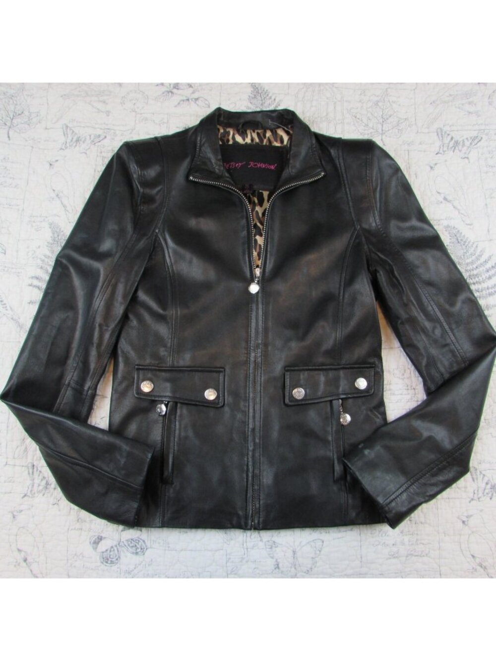 PERFECT BETSEY JOHNSON SOFT LAMBS LEATHER Moto Biker Jacket Black LOGO WOMENS XS